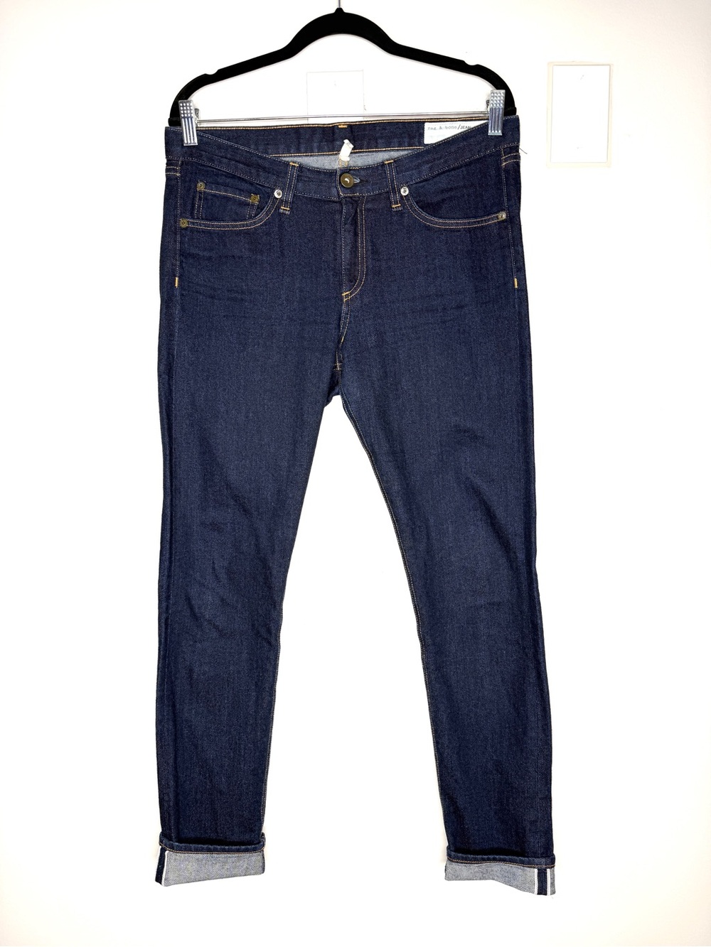 Rag & Bone Dre Selvedge Dark Wash Jeans Low Rise Boyfriend Raw Selvage Size 28